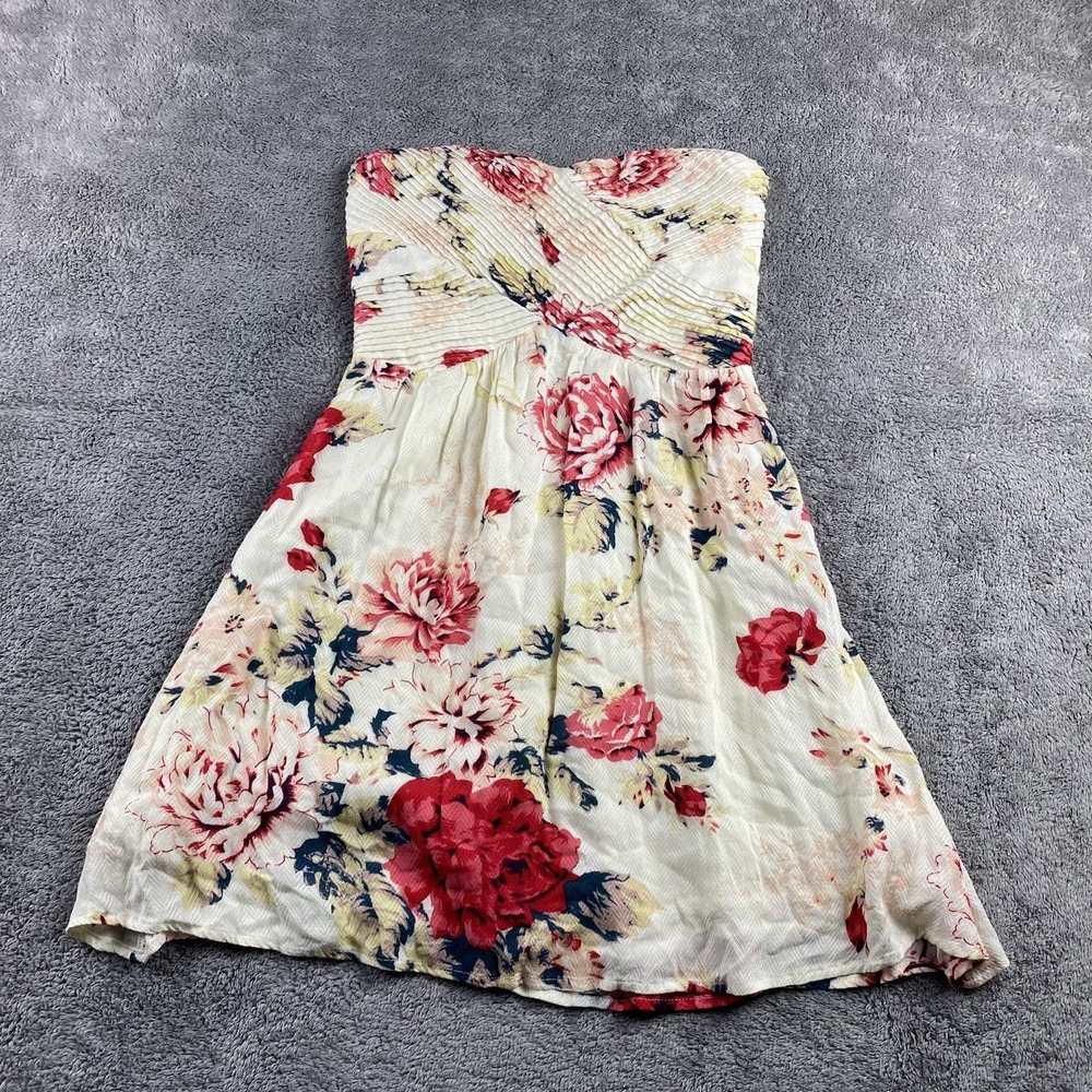 Kimchi‎ Blue Strapless Short Dress Womens XS Cream Pink Floral Print